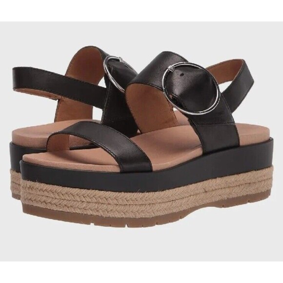 UGG Shoes - UGG Women’s April Black Upper Leather Slingback Espadrilles Size US 7.5